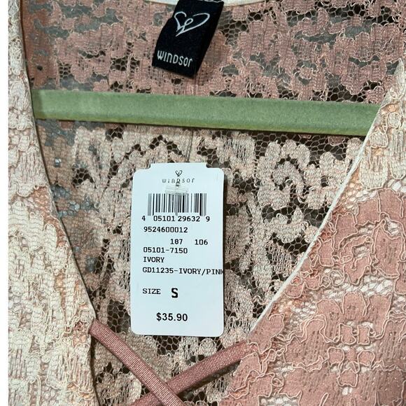 Windsor Pink Ivory Striped Lace Bodycon Dress Criss-Cross Front NWT Size S - Picture 6 of 9